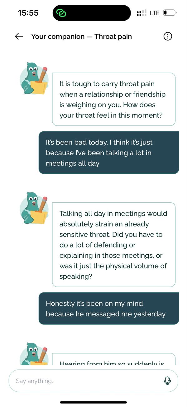 RootCause companion chat screen