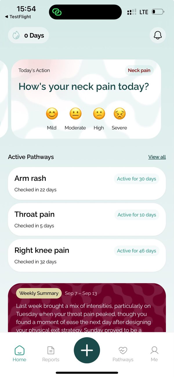 RootCause daily check-in screen